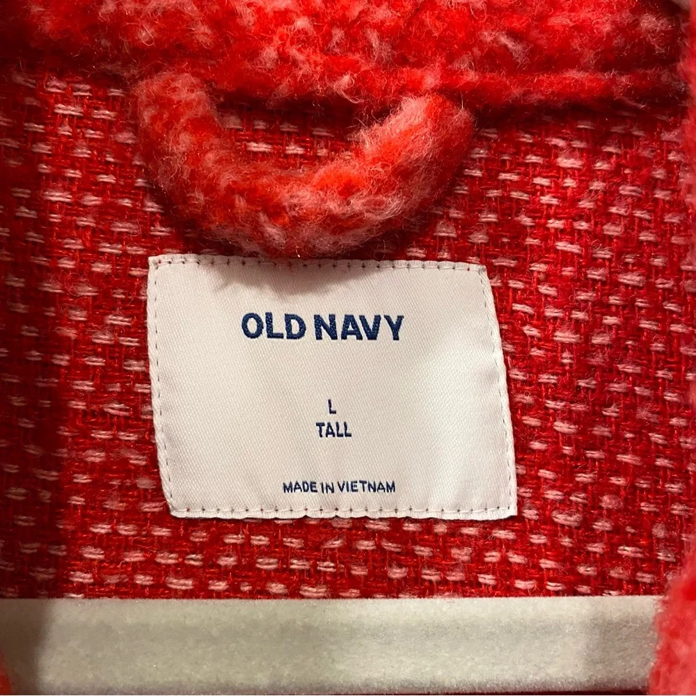 🆕 OLD NAVY Red‎ Relaxed Textured Cardigan Coat Size L Tall 11% Wool Lightweight - Picture 12 of 13
